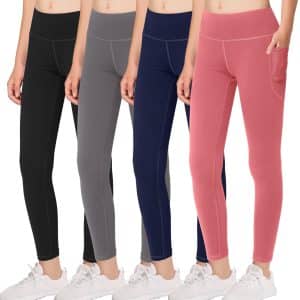 Stay Active and Stylish with MIRITY Girls Athletic Leggings with Pockets – Kids Dance Workout Yoga Running Tights (Pack of 4)